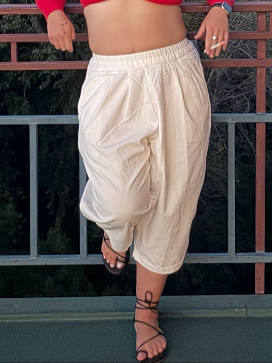 Egg Trading London Ecru White Corduroy Baggy Barrel Short Pants Sz S